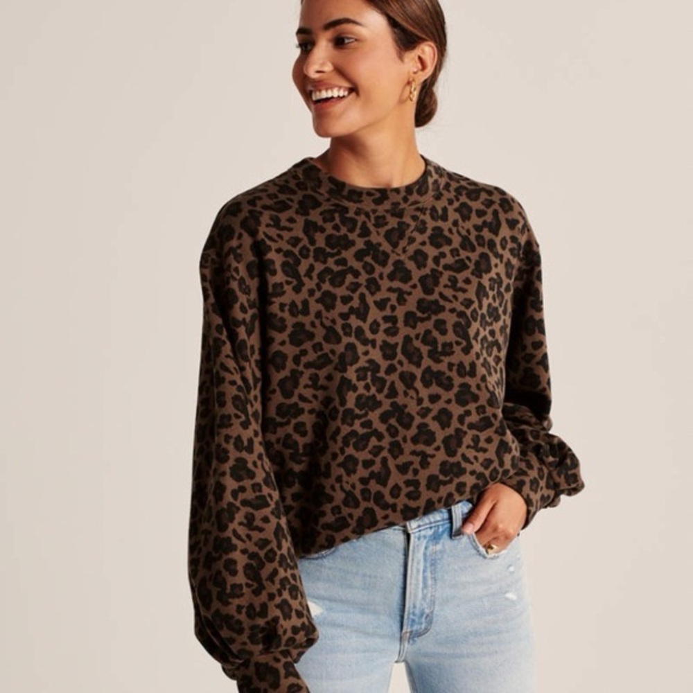 ABERCROMBIE & FITCH Brown Leopard Print Sweatshirt Women’s Sweater Top